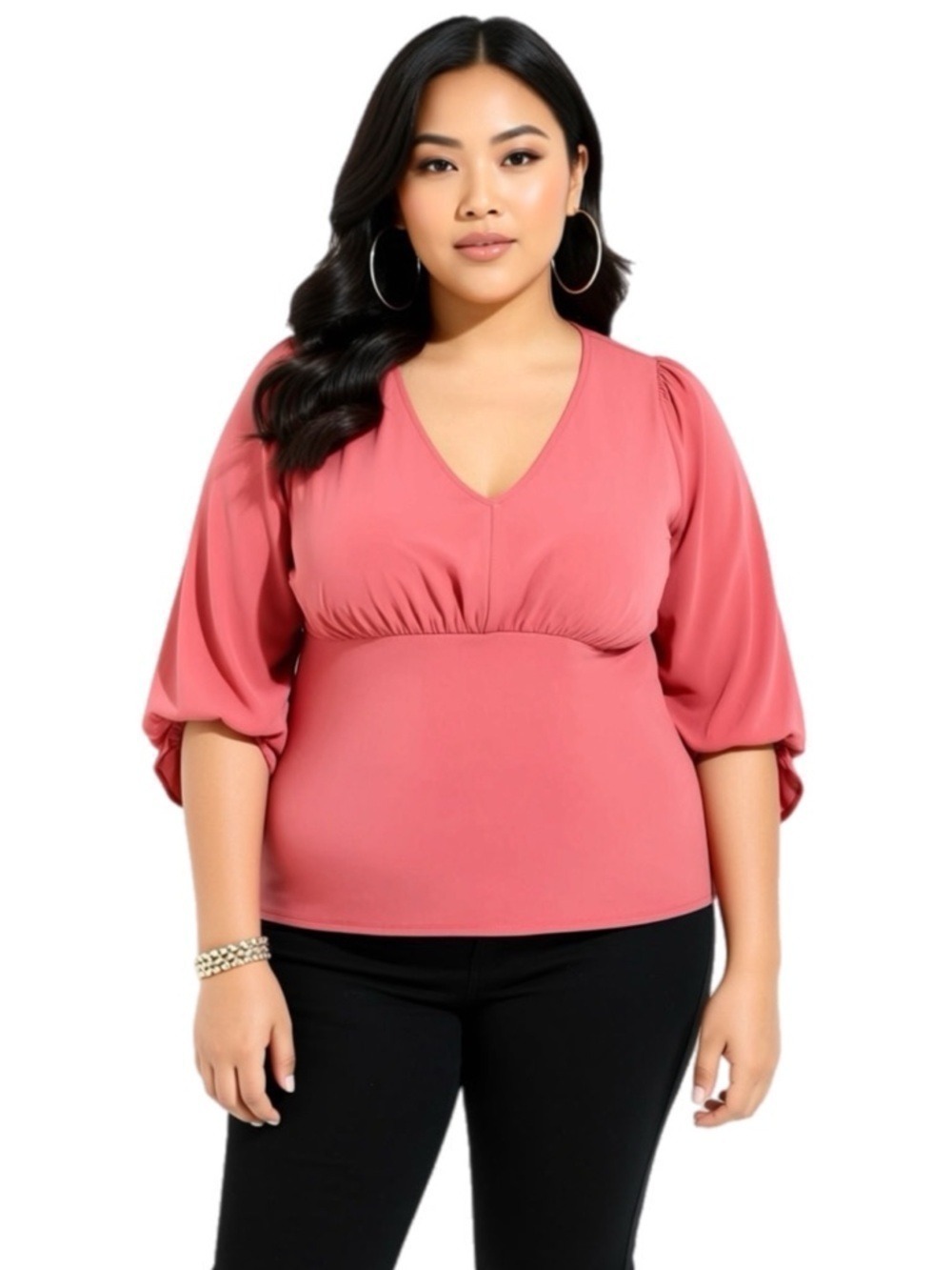 Torrid NWOT Studio Knit V-Neck Quarter Sleeve Shirred Top in size 22/24